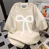 Camiseta Divertida Estilo Coreano com Estampa de Laços Manga Curta 2026 Novo Estilo de Verão Top Oversize Estilo Preguiçoso