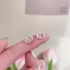 Pensamentos Meninas_ Argola de Prata Estilo Coreano e Japonês Fofo Zircônia Rosa Brincos de Tarraxa Orelha de Gato Versátil para o Início do Verão Pequenos e Delicados