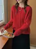 [Conjunto Estilo Coreano] Cárdigan de Punto Trenzado Cuello Redondo de Lana Cachemir Cepillada Pesada para Mujer, Abrigo de Botones Sencillos Otoño/Invierno