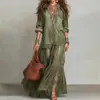 Vestido longo vintage de lapela para mulheres, estilo europeu e americano, para cross-border drop-shipping, com bolsos casuais, 2026