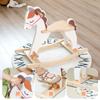 Educação infantil em estilo nórdico, cavalo de balanço de madeira maciça branca, cavalo de Tróia, equilíbrio, exercício, brinquedos para crianças pequenas