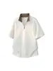 Camiseta de Manga Corta con Cremallera Parcial a Cuadros Patchwork Cuello Vuelta Estilo Retro Americano Falso Dos Piezas para Hombre, Top Informal Trendy Holgado de Verano
