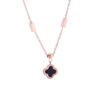 Colar de clavícula de aço titânio com corrente de ouro rosa japonês e coreano, trevo de quatro folhas de dupla face, multiconexão, colar de aço titânio