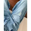 Jeans Anchos Azules Rasgados Estilo Americano para Mujer, Nuevo de Verano Talla Grande de Cintura Alta Sueltos Adelgazantes de Pierna Recta