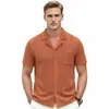 Roupas Masculinas Transfronteiriças Moda Casual Europeia e Americana Masculina Tricô de Gola Cubana Manga Curta de Verão Cardigã de Cor Sólida Camisa Polo Sj0083
