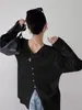 Top Delgado de Seda de Hielo Azul sin Espalda Estilo Coreano para Mujer, Cubierta de Verano para Aire Acondicionado, Camiseta Protectora Solar de Manga Larga para Mujer Petite