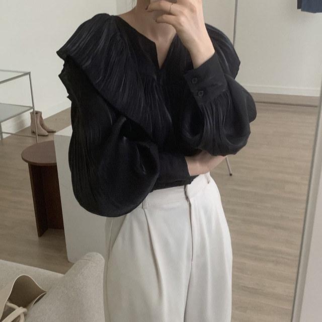 商品详情图_现货chic春季荷叶边衬衫