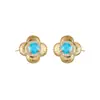 Pendientes Retro de Gama Alta de Trébol de Cuatro Hojas Turquesa Azul Exquisitos y Elegantes Versátiles Pendientes de Aguja de Plata S925 Pendientes para Mujer