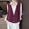 Chaleco de punto multicapa para mujer, nuevo estilo otoño e invierno, 100% lana pura, cuello en V, chaleco de punto irregular, suéter sin mangas