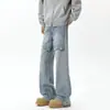 Segmento de Moda de Alta Gama de Nicho Inspirado en el Diseño Transfronterizo Jeans Rasgados de Retazos Segmentados para Hombre, Pantalones Largos Rectos Estilo Retro Americano