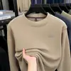Exportación Transfronteriza Popular Otoño e Invierno Sudadera de Terciopelo Austriaco para Hombre de Manga Larga Base Casual Forrada de Polar Cuello Redondo Color Sólido Camiseta para Hombre