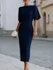 Vestido Elegante y con Estilo de Comercio Exterior, Color Sólido, Corte Ajustado, Estilo Sencillo para el Día a Día, Nuevo Verano-Otoño 2026, Transfronterizo Europeo y Americano