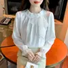 Estilo Novo da Primavera de 2025 Camisa de Chiffon com Laço de Manga Longa Top Feminino Moda Pequena Camisa Slimming Visual Profissional