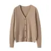 Suéter cardigan de cashmere puro com gola redonda para mulheres, jaqueta de malha solta e simples na cor sólida, novo top