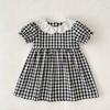 Vestido de niña Verano Nuevo Estilo Coreano Vestido de Princesa para Niños Ropa para Bebé para Gatear Falda con Cuello de Encaje a Cuadros Traje de Hermanas