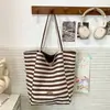 Bolso de Lona Rayado Reversible 2026 Nuevo Estilo Coreano Ins Tote Bolso Casual de Hombro Único Gran Capacidad Bolsa de Compras