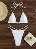 Traje de baño europeo y americano de escote en V profundo con abertura Nuevo bikini de alta gama Push-up Espalda descubierta Correa de cadena Traje de baño Pura Deseo Mujer