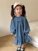 Vestido de Mezclilla para Niñas Primavera Niños 2025 Nuevo Estilo Primavera y Otoño Cola de Pez Manga Larga Falda de Princesa para Bebé