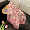 2024 Novo Verão Estilo Pastoral Flor Faixa de Cabelo Lenço de Seda Feminino Fita Protetora Solar Lenço Triângulo Sem Alças Lenço Quadrado Pequeno