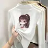 Blusa infantil de manga longa com forro de fleece, novo estilo outono/inverno 2026, blusa de outono para meninas com gola semi-alta