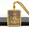 Pingente Thangka Moldura Nuvem Auspiciosa Dourada Xizang Dragão Wuye Deus Amarelo da Riqueza Pintado à Mão Ouro Colar Pingente Thangka Atacado