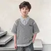 Roupas Infantis Camiseta Masculina Verão Manga Curta 2026 Novo Estilo Camisa Polo para Crianças Maiores Estilo Verão Top 100% Algodão Camiseta da Moda