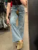 Jeans rectos de cintura alta a la moda con pedrería para mujer, nuevo estilo de verano con diseño de bordado de rosas, pantalones anchos holgados y adelgazantes