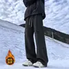 Calças masculinas impermeáveis com forro de fleece para outono e inverno, calças de trabalho largas e retas, tendência para atividades ao ar livre, calças casuais grossas