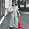 Conjunto Casual Estilo Coreano para Niñas Novedades de Verano para Niños y Niñas Mayores Pantalones de Pierna Ancha de Moda con Mangas Cortas Ropa de Verano de Moda para Niños