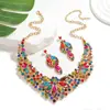 Set de Joyería Nupcial Colorido Europeo y Americano Transfronterizo Collar Pendientes Dos Piezas Diseño de Joyería para Banquete de Bodas para Mujeres