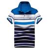 Camiseta Masculina de Manga Curta Listrada Colorida de Verão Transfronteiriça Polo Masculino Elegante Solto Tamanho Grande Casual para Pessoas de Meia-idade