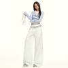 Pantalones Casuales de Pierna Ancha de Alta Gama con Empalme de Encaje Naranja Infantil para Mujer, Sueltos, Adelgazantes, Simples y Versátiles, de Largo Completo