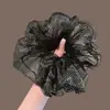 Scrunchie de rede preto e branco com bolinhas, simples e estiloso, adiciona volume ao cabelo, elástico para rabo de cavalo, acessório de cabelo, elástico
