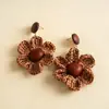 Pendientes de Corazón de Madera Color Café Transfronterizos Europeos y Americanos, Pendientes Estilo Retro Maillard, Pendientes de Diseño de Nicho para Mujer