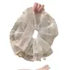 Goma para el pelo de encaje color blanco roto estilo francés con perlas, aspecto vintage de alta gama, elegante para coleta, accesorio versátil para el cabello