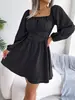 Otoño/Invierno 2026 Vestido Casual Europeo y Americano de Color Sólido con Volantes, Cuello Cuadrado, Ajustado a la Cintura, con Falda Acampanada Ropa para Mujer Transfronteriza de Amazon