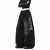 Calça de Moletom Lavada com Letras Hip-Hop para Homens e Mulheres, Calça Larga Tendência de Inverno Estilo Americano, Calça Casual Curva Hip-Hop