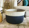 Juego de Dos Piezas del Fabricante de Cuerda de Algodón Natural con Bloques de Color, Canastas de Almacenamiento en Gris y Blanco Roto, Plegables, Adecuadas para Exportación y Uso en Supermercado