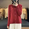 Cardigan de Lana Nueva Estilo Jiangnan para Mujer Cuello Redondo Tejido a Crochet de Industria Pesada Chaqueta Suéter Holgada Versátil Superior Elegante