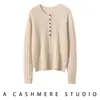 Suéter 100% Cachemir Puro para Mujer Tejido de Trenzas Cuello Redondo Media Botonadura Capa Interior Ropa de Punto Cálida Corte Delgado Ropa de Punto Base