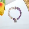 Pulseira de Cristal com Toque de Luxo, Pulseira de Ametista de Nicho, Acessório de Mão Versátil, Pulseira com Pingente Exquisito de Trevo de Quatro Folhas da Sorte