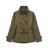 Ropa de Mujer INS Europa Transfronteriza Otoño Chaqueta Corta de Manga Larga con Cinturón de Doble Botonadura Chaqueta Cortavientos