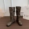 Botas largas de diseño otoño-invierno 2026, punta redonda, caña alta, nicho, pantorrilla ancha, por encima de la rodilla, botas de jinete, botas apiladas