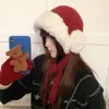 Gorro de Punto Grueso de Felpa Rojo para Otoño e Invierno, que Protege las Orejas, para Mujeres con Cabello Grueso, Gorro de Punto Cálido con Lazo, Gorro Lei Feng de Moda