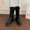 Botas Altas de Tacón de Cuña con Suela Gruesa para Mujer 2026 Nuevas Llegadas de Otoño Botas de Caballero para Pantorrilla Ancha Botas con Hebilla de Cinturón y Parte Superior Fruncida