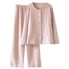2026 Nuevos Pijamas de Terciopelo Térmico para Mujer Otoño/Invierno Ropa de Casa Cuello Redondo Cardigan Manga Larga Pantalones Largos Engrosados y Cálidos, Se Pueden Usar Afuera