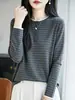 Suéter fino de lana para mujer, diseño simple de bloques de color, rayas clásicas, efecto adelgazante, elegante, adecuado para el trabajo, top de punto de manga larga
