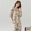 Pijama de Algodão e Seda para Mulheres, Verão, Mulheres de Meia-Idade, Tamanho Grande, Calça de Manga Média, Conjunto de Algodão Artificial, Roupas Caseiras Soltas para Mãe