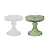 Suporte de Velas de Vidro Francês Elegante Transfronteiriço Suporte de Velas Romântico Suporte de Velas de Vidro com Padrão Vertical Branco Verde Copo de Velas para Casa