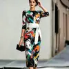 Vestido ajustado de manga tres cuartos con estampado fluido, cuello barco francés, cinturón para anudar, para mujer, Amazon Transfronterizo 2026